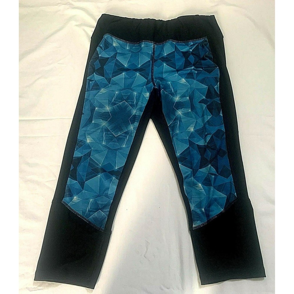 Reebok Womens Live Life Active Black Blue Capri Crop Leggings Size Large L